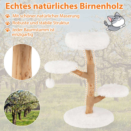 Kočičí věž, 90cm, hrušňové dřevo, bílá, víceúrovňová