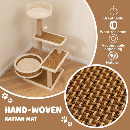 Kočičí věž 90 cm, ratanová podložka, škrabadla