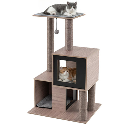 Kočičí věž se sisalovými sloupky, 2 pelíšky, 94 cm, šedá