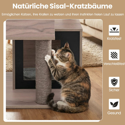 Kočičí věž se sisalovými sloupky, 2 pelíšky, 94 cm, šedá
