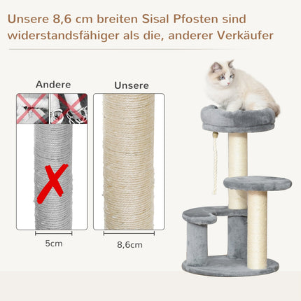 Grauer 3-stöckiger Katzenkratzbaum mit Hängematte und Sisalsäulen