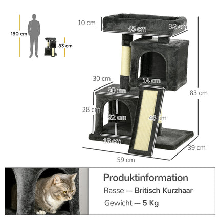 Cat tree with sisal posts, dark grey, 59 x 39 x 83 cm