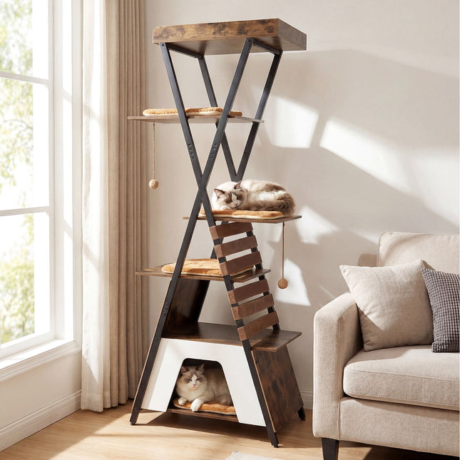 Cat Tree for Indoor Cats, 185 cm, Condo and Perch