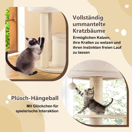 Kočičí strom se 2 domky, košem a sisalovými sloupky, 152 cm