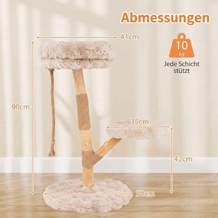 Kočičí strom se 3 plyšovými plošinami, jutové sloupky, 90 cm, béžová