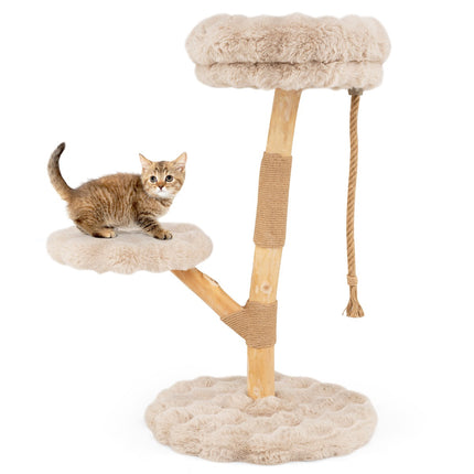 Kočičí strom se 3 plyšovými plošinami, jutové sloupky, 90 cm, béžová