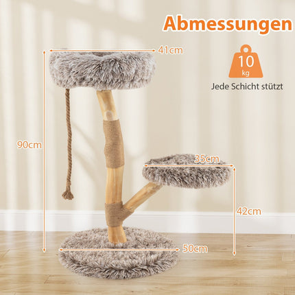 Katzenbaum mit 3 Plüschplattformen, Jutesäulen, 90 cm