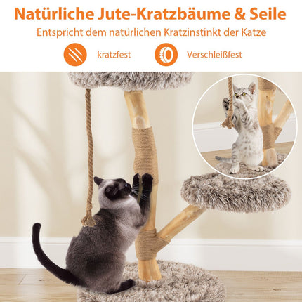 Katzenbaum mit 3 Plüschplattformen, Jutesäulen, 90 cm
