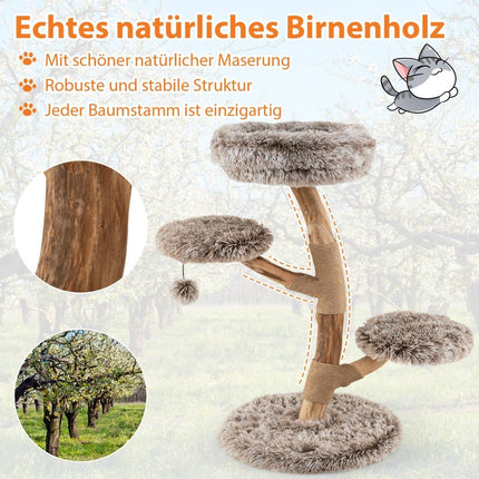 Katzenbaum mit 4 Plüsch-Ebenen, Birkenholz, Jute-Säulen
