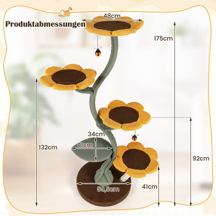 Cat Tree with 5 Flower & Leaf Platforms, 175 cm