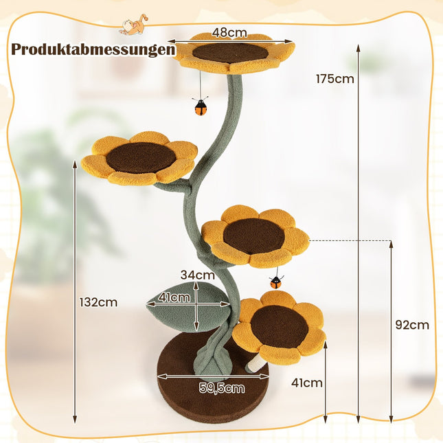 Cat Tree with 5 Flower & Leaf Platforms, 175 cm