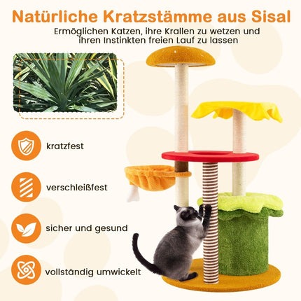 Kočičí strom s košem a škrabacími deskami, 117 cm