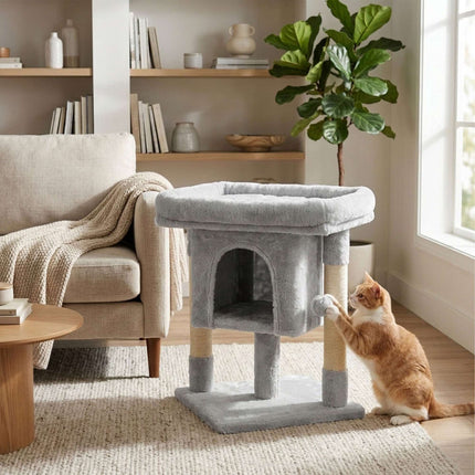 Katzenbaum mit Höhle & Plattform, Hellgrau, 60cm