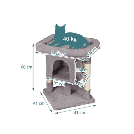 Katzenbaum mit Höhle & Plattform, Hellgrau, 60cm