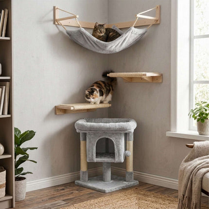 Katzenbaum mit Höhle & Plattform, Hellgrau, 60cm