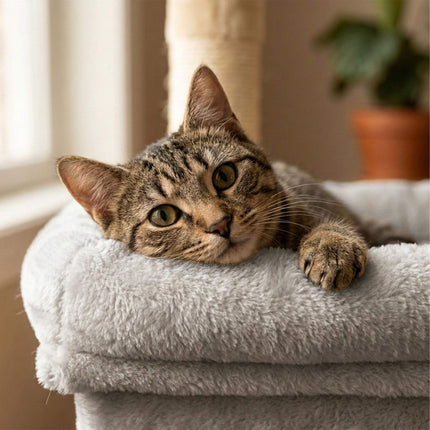 Cat Tree with Caves & Bed, Light Grey, 71cm