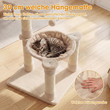 Kočičí strom s houpací sítí a sisalovými sloupky, 64cm, béžová