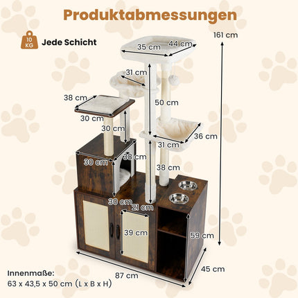 Katzenbaum mit Katzentoilette, Hängematten & Aussichtsplattform