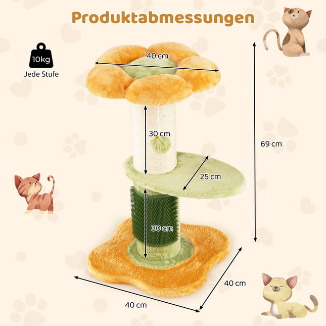 Kočičí strom s plyšovým sedákem a sisalovým sloupkem, 69 cm, žlutá