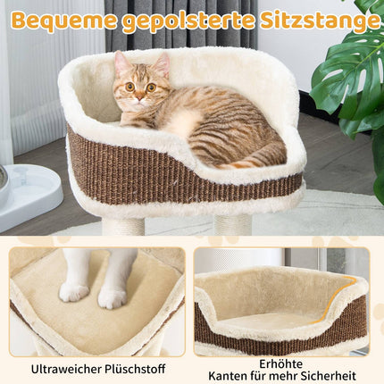 Kočičí strom s plyšovým sedákem, sisalovými sloupky a míčkem, béžová