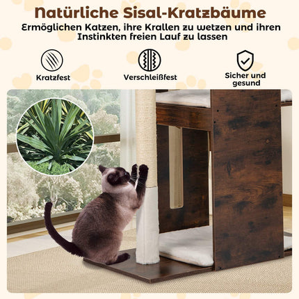 Kočičí strom se sisalovými sloupky a závěsnými míčky, 120 cm, hnědá