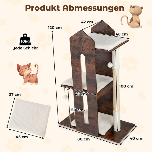 Cat Tree with Sisal Posts & Hanging Balls, 120 cm, Brown