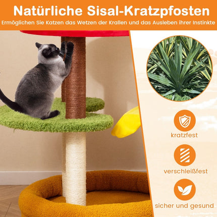 Kočičí strom se sisalovými sloupky, plošinami a pelíškem, 106 cm