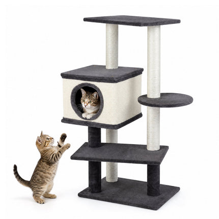 Cat Tree with Sisal Posts & Plush House, 99 cm, Grey