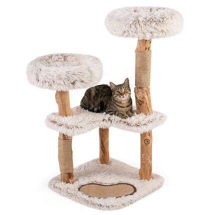 Katzenbaum mit Massivholz- & Jute-Kratzstämmen, 101 cm