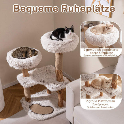 Katzenbaum mit Massivholz- & Jute-Kratzstämmen, 101 cm