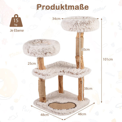 Katzenbaum mit Massivholz- & Jute-Kratzstämmen, 101 cm