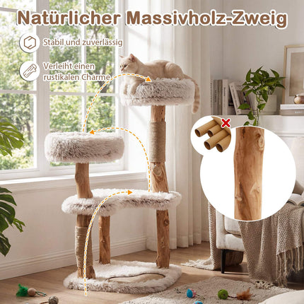Katzenbaum mit Massivholz- & Jute-Kratzstämmen, 101 cm