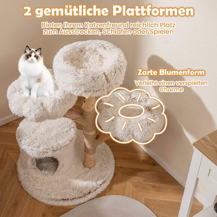 Kočičí strom se sloupkem z masivního dřeva a plyšovými plošinami, 102 cm