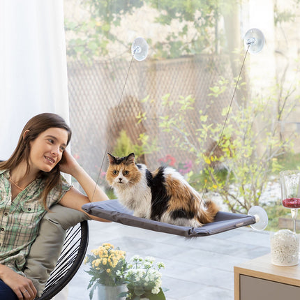 Cat Window Hammock with Suction Pads by InnovaGoods, Pet Selfie Clip, Grey