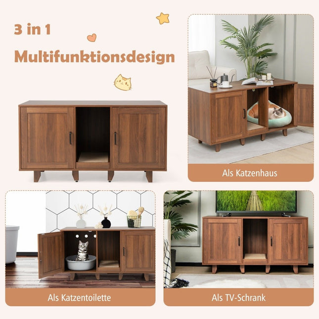 Kattenkast voor kattentoilet met 2 deuren & krabplank & ingang 120 x 52 x 65 cm koffie