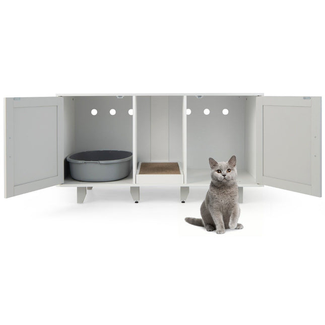 Kattenkast voor kattentoilet met 2 deuren & krabplank & ingang 120 x 52 x 65 cm lichtgrijs