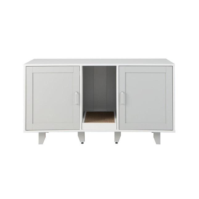 Kattenkast voor kattentoilet met 2 deuren & krabplank & ingang 120 x 52 x 65 cm lichtgrijs