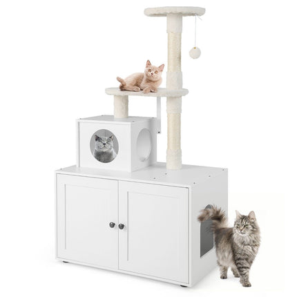 Cat cabinet with scratching post & sisal scratching post housing for cat toilets cat furniture white