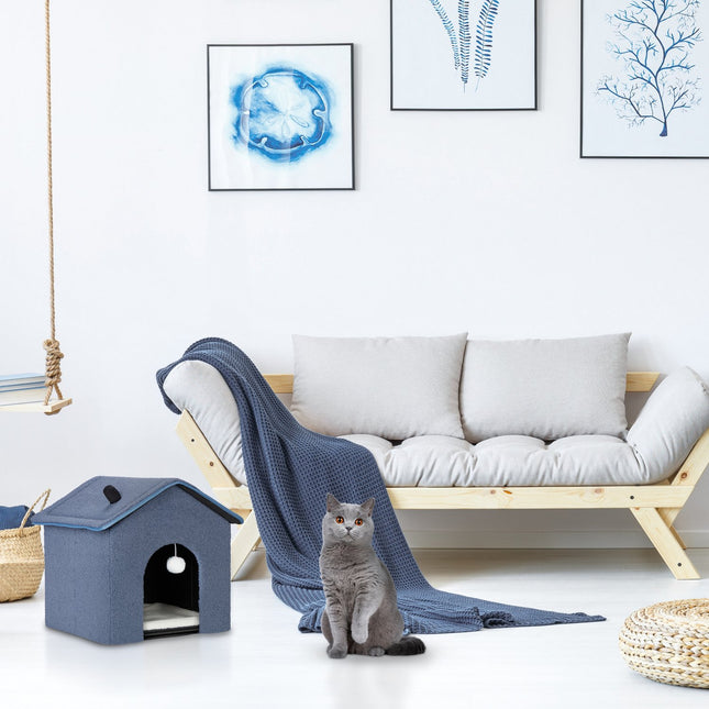Cat cave in blue