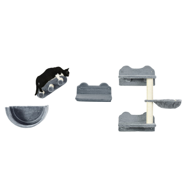 Cat climbing wall set with scratching post and hammock
