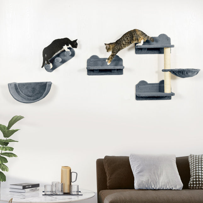 Cat climbing wall set with scratching post and hammock