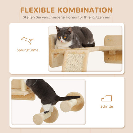 Cat climbing wall set with scratching post and play ball