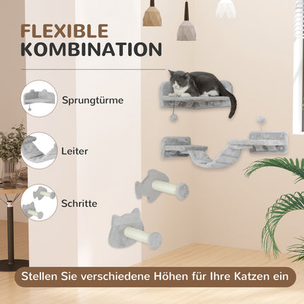 Cat Climbing Wall Set, 4-piece with steps and sisal poles