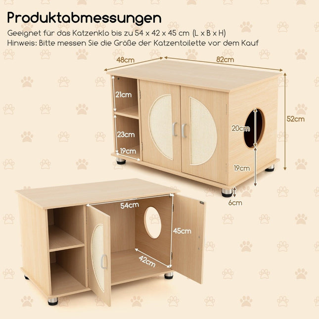 Kattenkast voor kattentoilet met sisal krabdeuren & kattengat kattentoiletkast 82 x 48 x 52 cm
