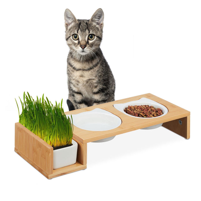 Cat feeding station and cat grass bowl