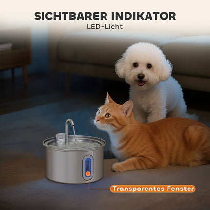 Cat Water Fountain, 2.5L Stainless Steel, Quiet Pump