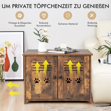 Domek pro kočky na kočičí toaletu s dvoukřídlými lamelovými dvířky, kočičí skříňka 70 x 52 x 51 cm, hnědá