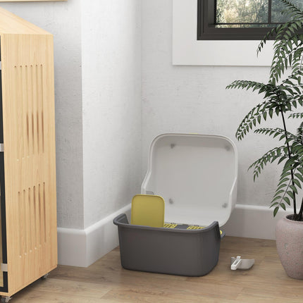 Kočičí toaleta s víkem a sítem, do interiéru, plastová, krémová
