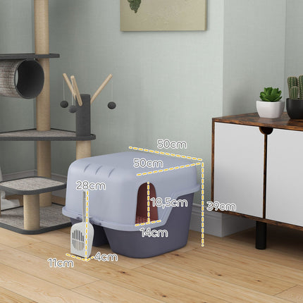 Cat box with lid, scoop, strainer - purple, small cats