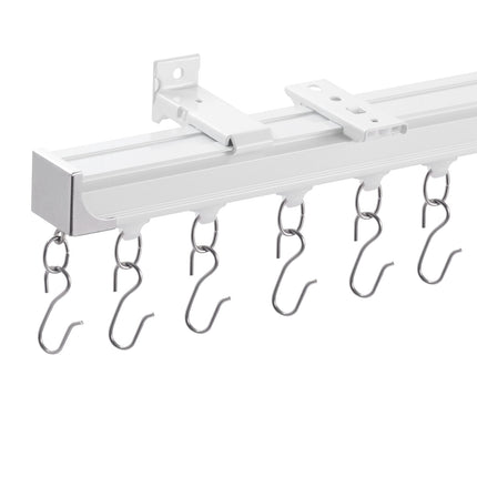 Ceiling Curtain Track Set, 11.8 ft, Aluminum, With Hooks, White
